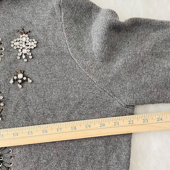 Chico's Womens Gray Beaded Placket Mock Neck Full Zip Cardigan Sweater Sz 2 US L - Picture 10 of 13